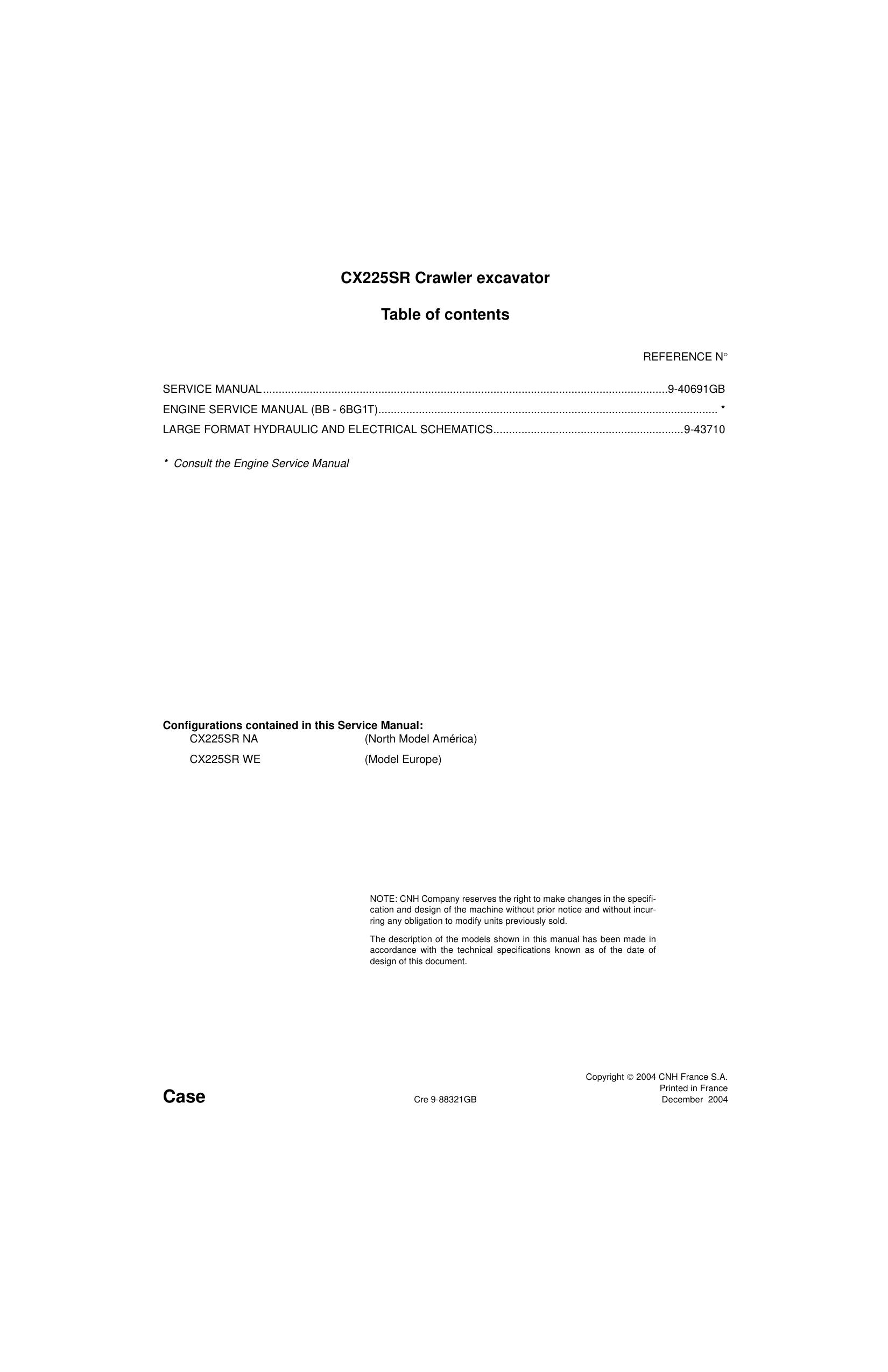 CX225SR Crawler excavato SERVICE MANUAL